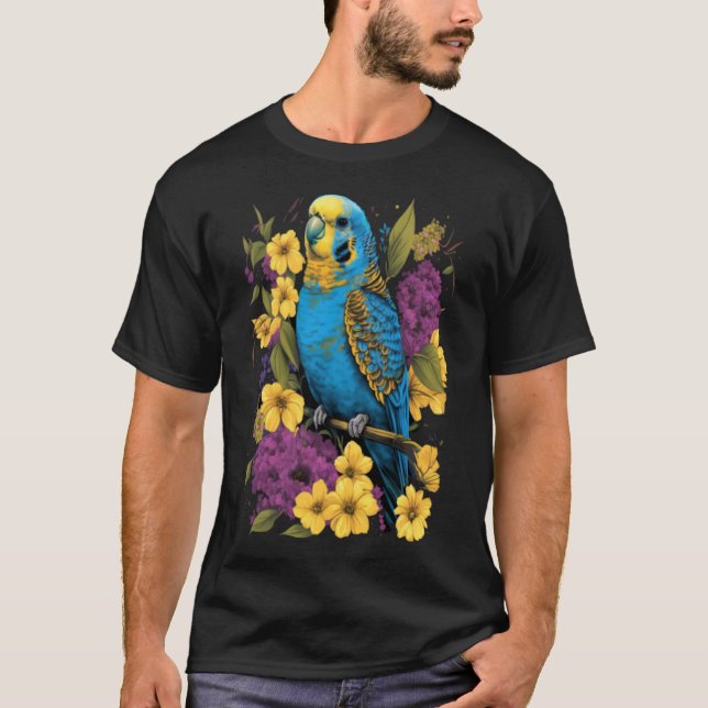 Camiseta Budgie Mom Fllower Budgerigar Parakeet Bird Madre (Anverso)