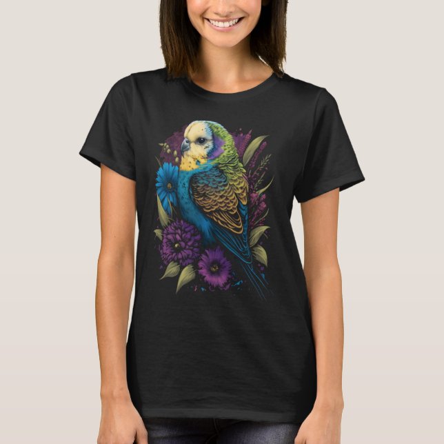 Camiseta Budgie Mom Fllower Budgerigar Parakeet Bird Madre (Anverso)
