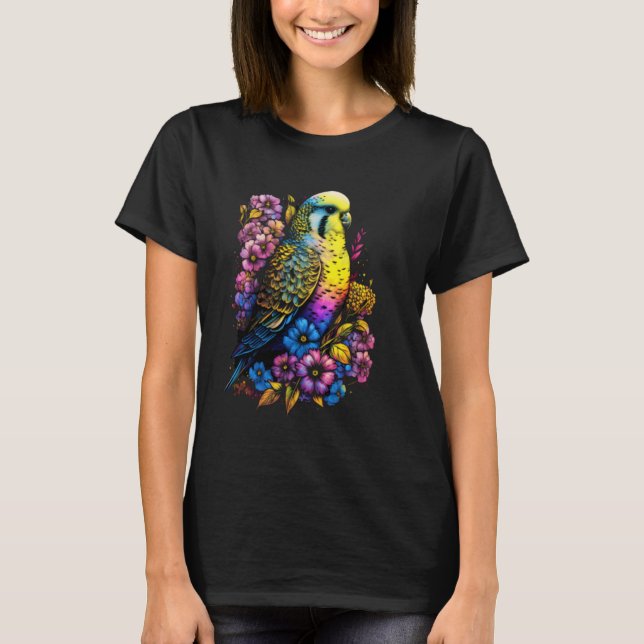 Camiseta Budgie Mom Flower Budgerigar Parakeet Bird Mother  (Anverso)
