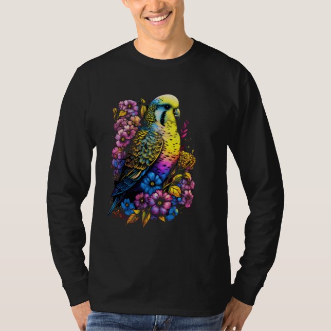 Camiseta Budgie Mom Flower Budgerigar Parakeet Bird Mother  (Anverso)