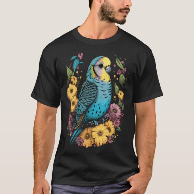 Camiseta Budgie Mom Flower Budgerigar Parakeet Bird Mother  (Anverso)