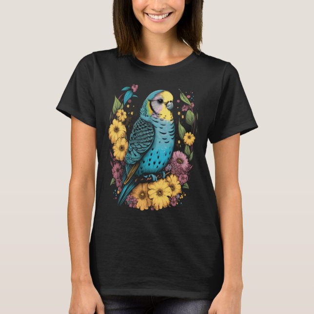 Camiseta Budgie Mom Flower Budgerigar Parakeet Bird Mother  (Anverso)