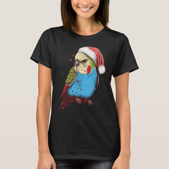 Camiseta Budgie Navidades Budgerigar Santa Hat Parakeet Bir (Anverso)