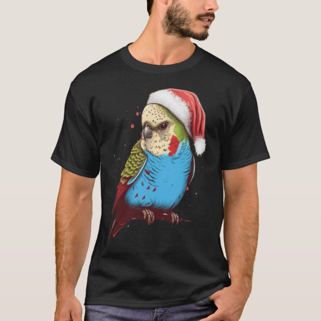 Camiseta Budgie Navidades Budgerigar Santa Hat Parakeet Bir (Anverso)