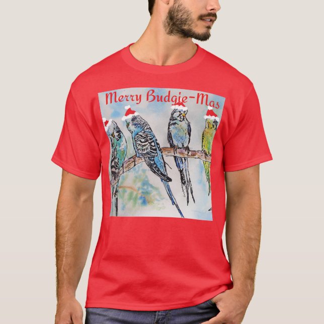 Camiseta Budgie Parakeet Budgerigar Mens Funny Christmas (Anverso)