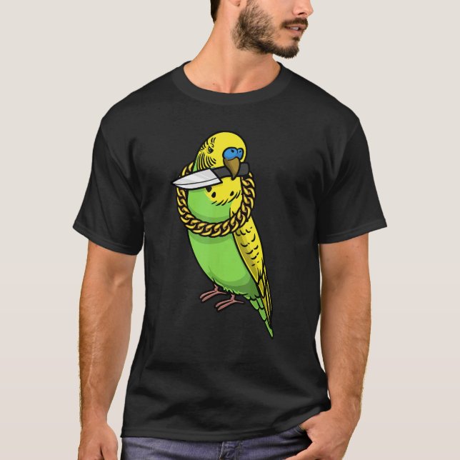 Camiseta Budgie Parrot Budgerigar Bird Con Knife (Anverso)