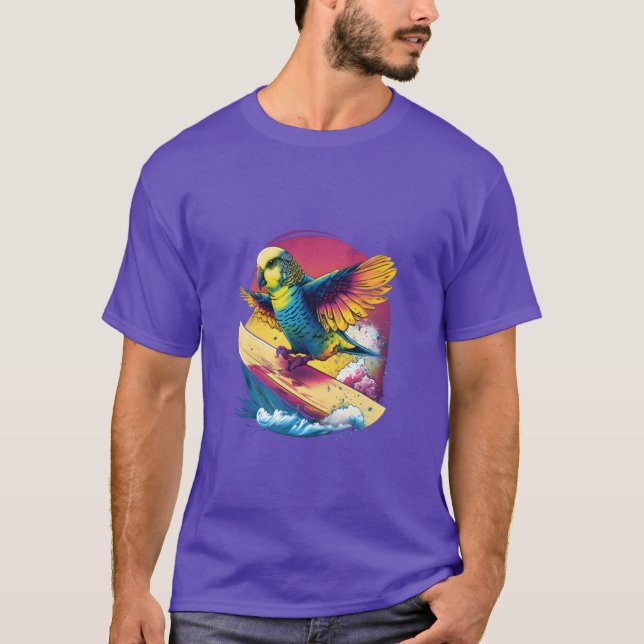 Camiseta Budgie Surfboard Budgerigar Parakeet Bird Kawaii g (Anverso)