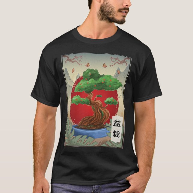 Camiseta Budismo de árbol bonsai mariposa natural japonesa (Anverso)