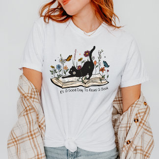 Camiseta Buen día para el gato floral del Boho para leer el