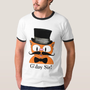 Camiseta "Buen Día Señor!" Gato con bigote y sombrero de co