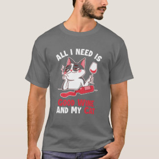 Camiseta Buen vino y mi gato mamá Gato Ama al gato Papi