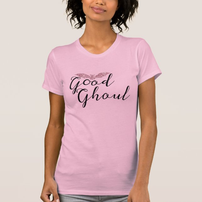Camiseta Buena Ghoul Purpurina Rosa Bat (Anverso)