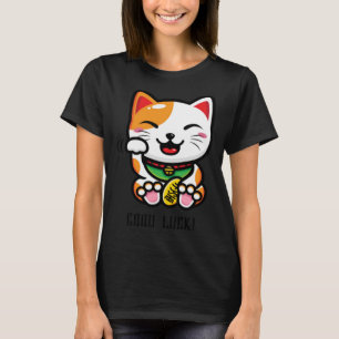 Camiseta Buena suerte Maneki Neko japonés Encantador Gato K