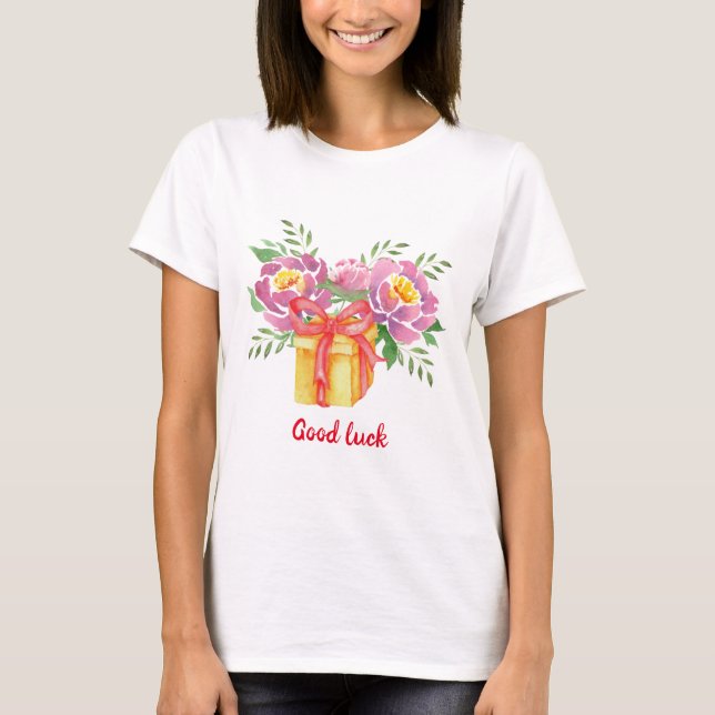 Camiseta Buena suerte Watercolor peonies Cute (Anverso)