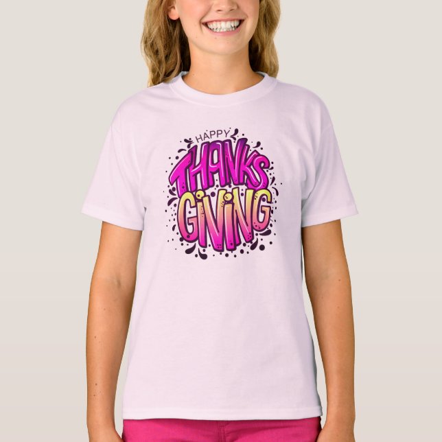 Camiseta Buena tipografía feliz de Acción de Gracias (Anverso)