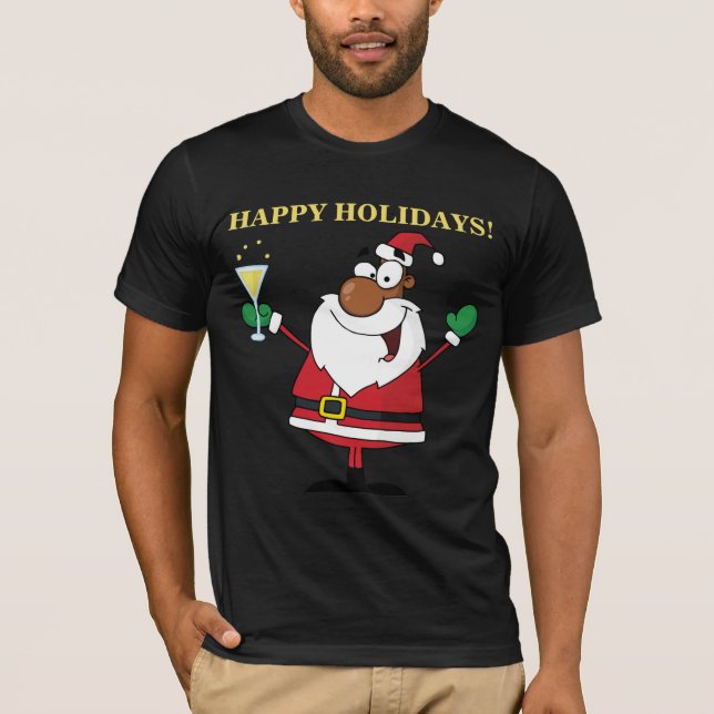 Camiseta Buenas fiestas tostada de Santa negro (Anverso)