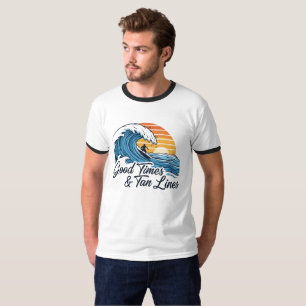 Camiseta Buenas Tiempos y Líneas De Tan   Sunset de Surfing