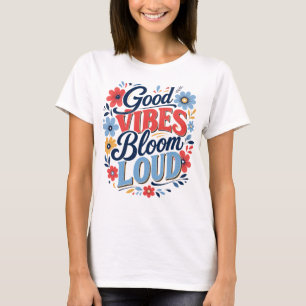 Camiseta Buenas Vibraciones Floral Gráfico Retro