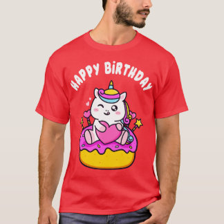Camiseta Buenos cumpleaños, Unicornio con Chicas de pastele