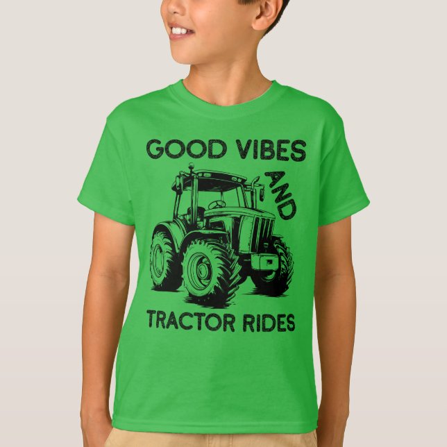 Camiseta Buenos vibraciones y tractores viajan niños (Anverso)