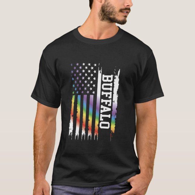 Camiseta Búfalo Arcoiris con bandera de Estados Unidos (Anverso)