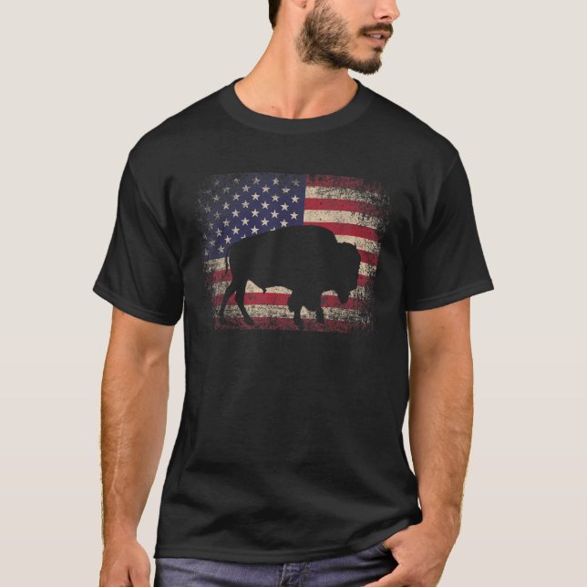 Camiseta Búfalo Bison 4 de julio Regalo Bandera Americana U (Anverso)