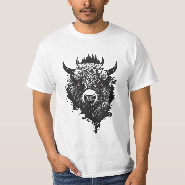 Camiseta Búfalo Bison Wild Animal Nature Ilustracion Arte (Anverso)