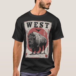 Camiseta Búfalo con sol rojo y terreno occidental
