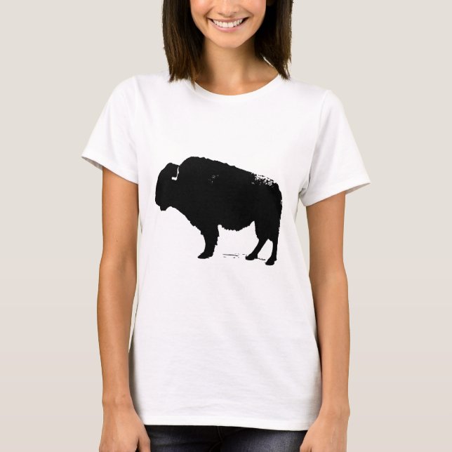 Camiseta Búfalo de arte pop negro y blanco (Anverso)