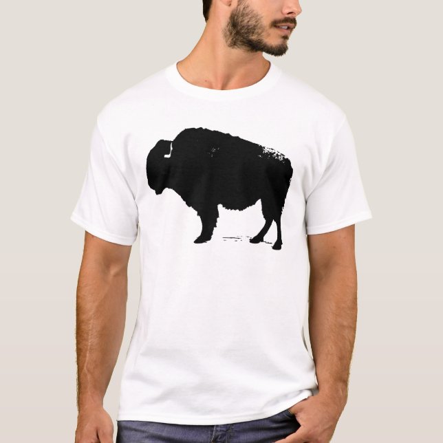 Camiseta Búfalo de arte pop negro y blanco (Anverso)