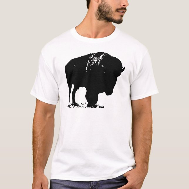 Camiseta Búfalo de Bison Black & White Pop Art (Anverso)