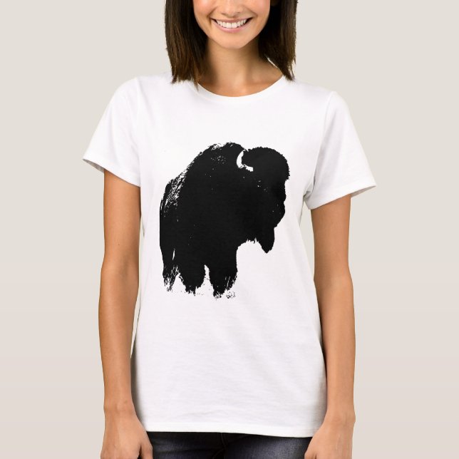 Camiseta Búfalo de Bison Black & White Pop Art (Anverso)
