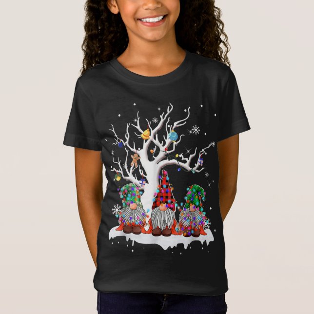 Camiseta Búfalo de gnomo lindo con luz de árbol de Navidad  (Anverso)