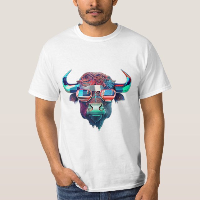 Camiseta Búfalo de vaca toro patriota estadounidense (Anverso)