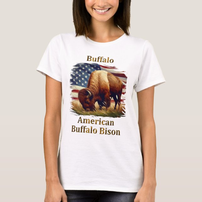 Camiseta Búfalo frente a la bandera estadounidense (Anverso)