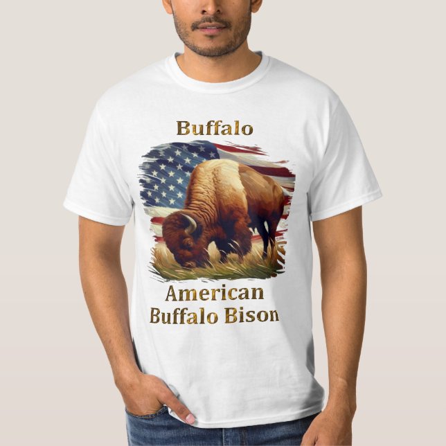 Camiseta Búfalo frente a la bandera estadounidense (Anverso)