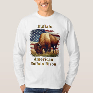 Camiseta Búfalo frente a la bandera estadounidense