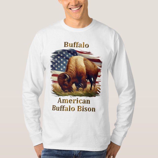 Camiseta Búfalo frente a la bandera estadounidense (Anverso)