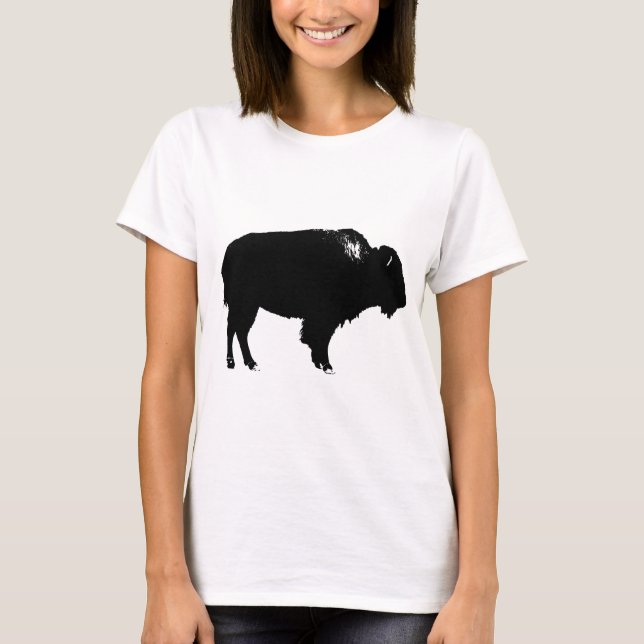 Camiseta Búfalo negro y blanco de Bison Silhouette Pop Art (Anverso)