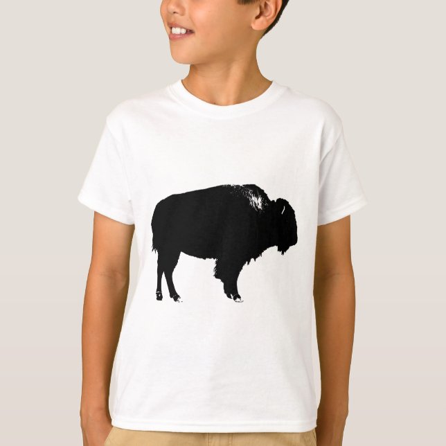 Camiseta Búfalo negro y blanco de Bison Silhouette Pop Art (Anverso)