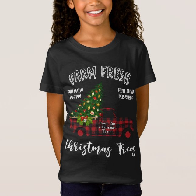 Camiseta Bufalo Plaid Farm Red Truck Árbol de Navidad Funny (Anverso)
