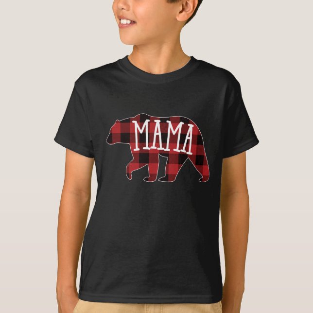 Camiseta Búfalo Red Plaid Mama Bear Family Bear (Anverso)