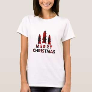 Camiseta Búfalo Rojo a Cuadros Árboles de Navidad Feliz Fie