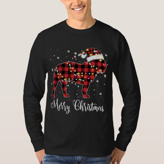 Camiseta Búfalo rojo Bulldog francés Feliz Navidad P (Anverso)