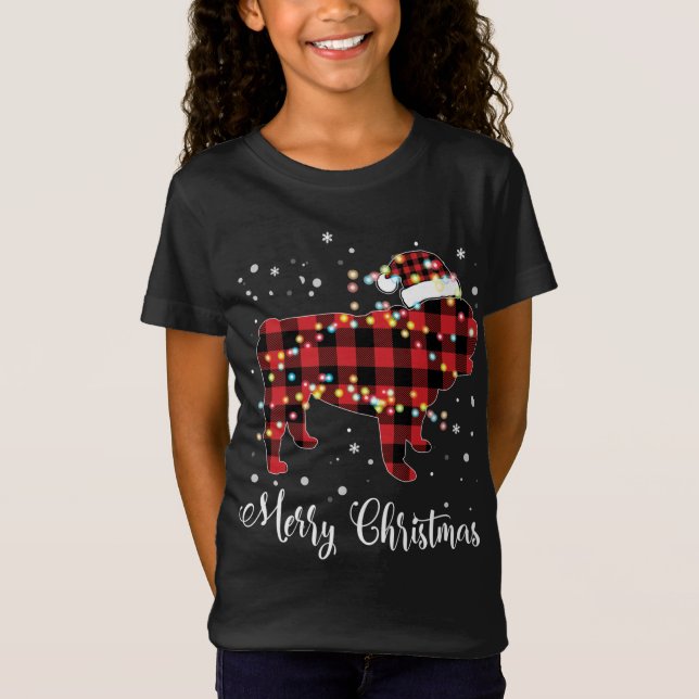 Camiseta Búfalo rojo Bulldog inglés Feliz Navidad (Anverso)
