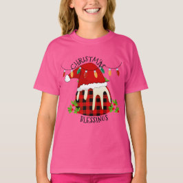 Camiseta Búfalo rojo Navidades Santa Pudding Unisex