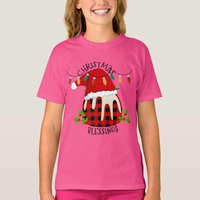 Camiseta Búfalo rojo Navidades Santa Pudding Unisex (Anverso)