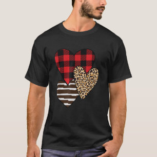 Camiseta Búfalo rojo plaid Leopard Heart Happy Valentine