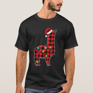 Camiseta Búfalo rojo plaid Llama Árbol de Navidad enciende