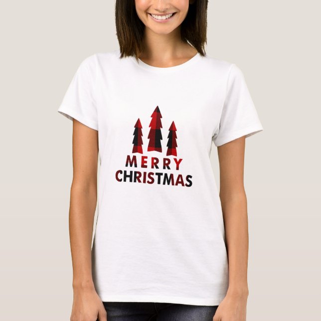 Camiseta Búfalo Rojo Tirado Feliz Navidad Árboles Festivida (Anverso)
